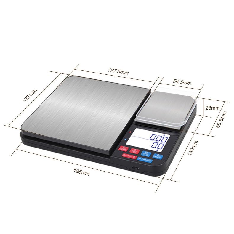 INF Balance de cuisine numérique avec double plateau de pesée 10 kg/1g et 500g/0,01g, haute précision, plusieurs unités de mesure, fonction tare, deux plates-formes de pesée