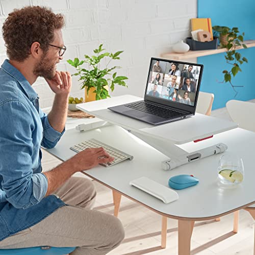 Compact Ergonomic Standing Desk Converter - Adjustable Height, White & Grey - Image 5