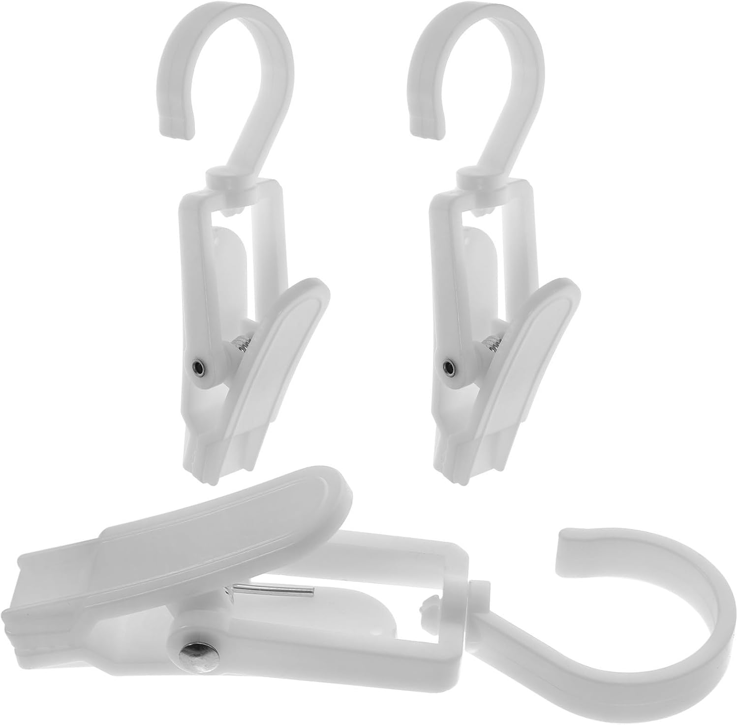 3pcs Portable Travel Clothes Clips with Rotating Hook, White
