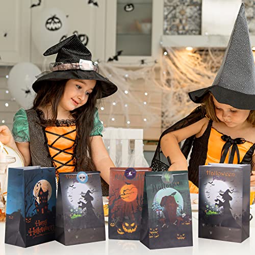 Sperpand 28 Pcs Halloween Goodie Bags 28 Stickers, 4 Style Paper Treat Bags For Halloween Party Favors, Trick Or Treat, Gifts, Candies, Party Supplies, 8.07 X 4.7 X 3.35 Inches #TOP1