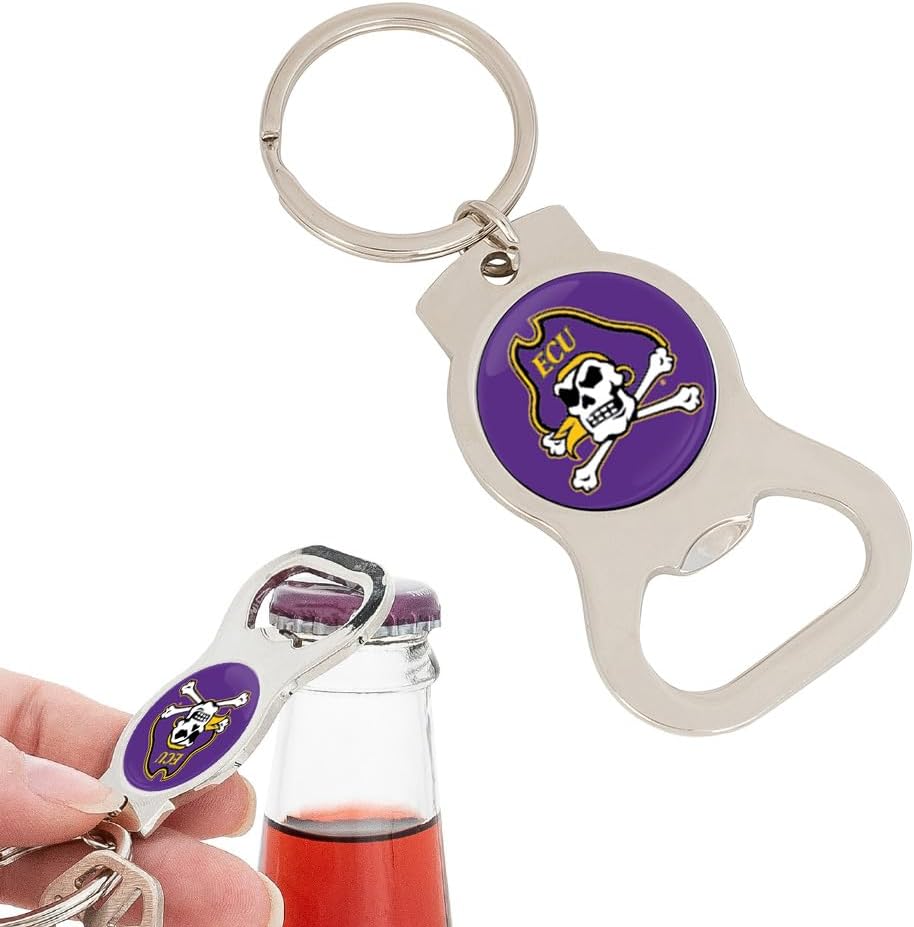 Desert Cactus East Carolina University Bottle Opener Keychain ECU Pirates Car Keys (Silver Bottle)