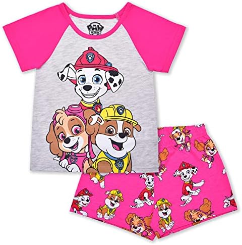 Nickelodeon Paw Patrol Girls’ Short Sleeve Shirt and Shorts Set for Toddler and Little Kids – Pink/Grey
