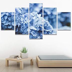 SIGNWIN 5 Panel Canvas Wall Art Blue Petals...