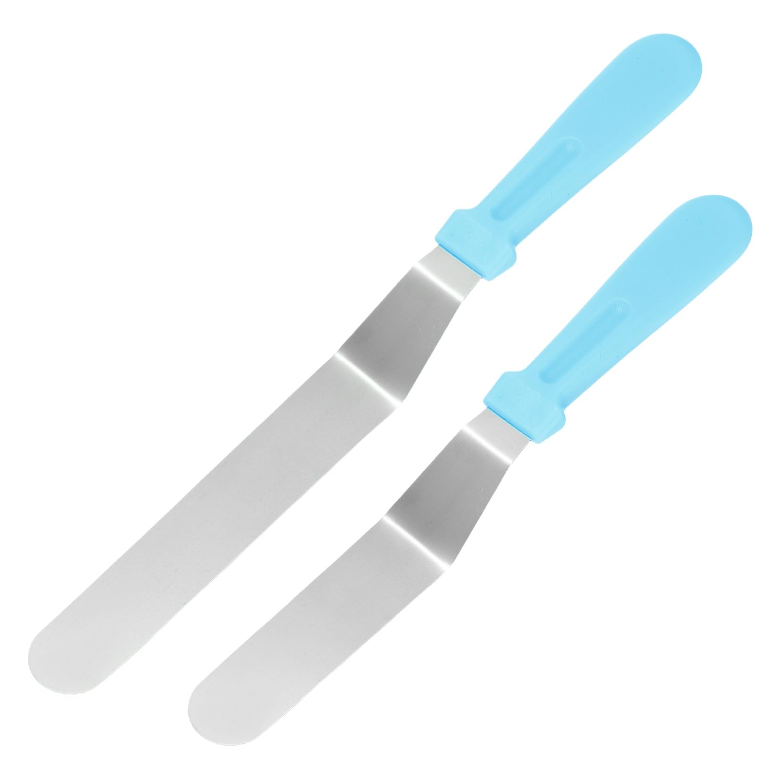 sourcing map Cake Offset Spatula Set, 6, 8" Icing Spatula Cake Decorating Frosting Knife with PP Plastic Handle for Home Kitchen Bakery Set of 2 Blue (Curved Handle)