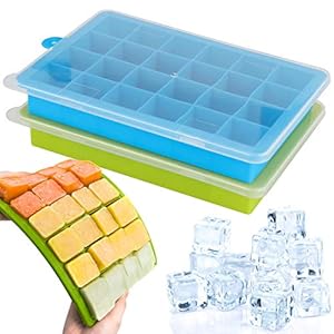 Hippodance Eiswürfelform, 2 Stück Eiswürfelbehälter mit Deckel, Eiswürfelform Silikon BPA-Frei für Babybrei Enfrieren, Gekühlte Getränke und Whisky