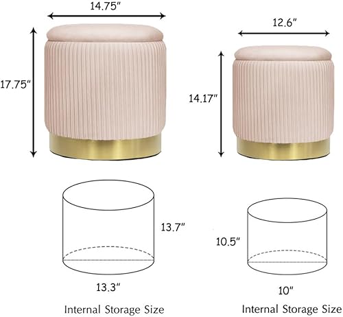 Miniatura 19 de Otomana redonda con almacenamiento, juego de 2 taburetes de tocador, reposapiés con tapa extraíble, taburete otomano de almacenamiento de terciopelo