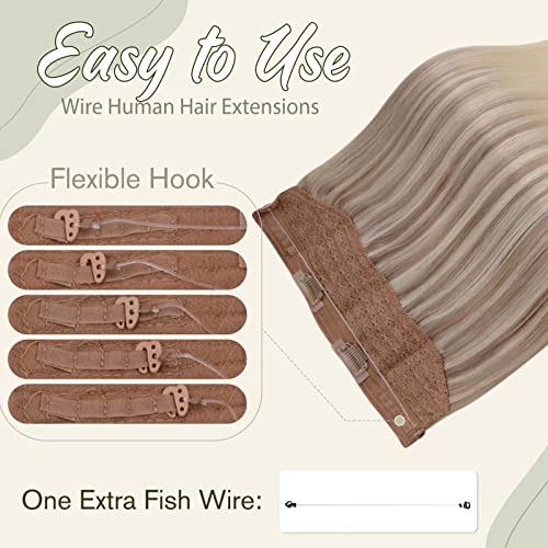 Easyouth Wire Hair Extensions Real Human Hair, Secret Fish Line Hair Extensions Blonde Clip In Wire Extensions Ash Blonde Fading To Platinum Blonde Mixed Blonde Wire Hair Extensions Nordic 12 Inch 70G #TOP5