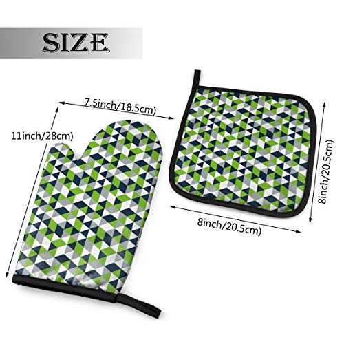 Gay Pride Flag Rainbow Heat Resistant Oven Mitts + 1 Cotton Pot Holders Non Slip Oven Gloves For Kitchen Cooking Baking, Bbq (Geometric Seahawk) #TOP1