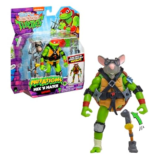 Tortues Ninja, Figurine articulée 12 cm avec Accessoires, Mix & Match, Raphael, pour Les Enfants dès 4 Ans, T02016