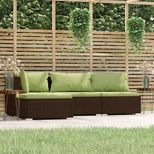 JUNZAI Set Muebles de jardín 4 pzas y Cojines, Muebles Terraza Y Jardin, Sofa Y Sillones Jardin, Conjunto Mueble Jardin, Juego Jardin Exterior, ratán sintético marrón