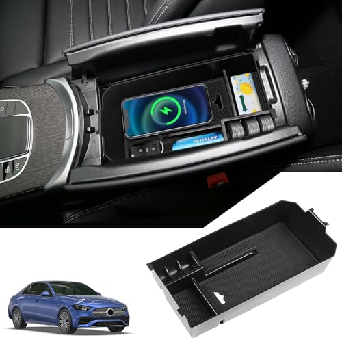 kenddeel Center Armrest Storage Box Compatible With Mercedes Benz C Class W205 Center Console Organizer 2015-2021, For GLC W253 Console Organizer Tray 2016-2022, For GLC Class Coupe 2016-2023