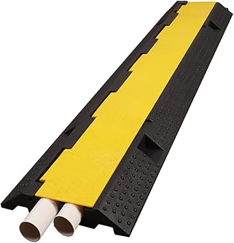 FQMYLTYN Rubber Cable Ramp, 2 Channel 39" Long Black & Yellow Cable Protector Ramps w/Flip-Open Top Cover for Wire/Hose/Pipe Hider Driveway & Indoor Size 1PCS