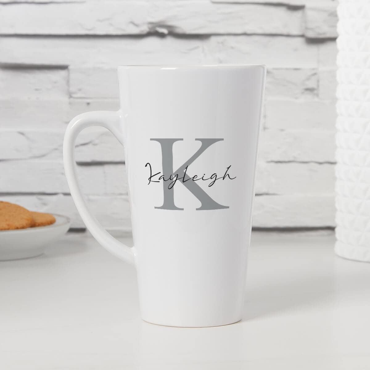 Personalised Latte Mug - Initial Name Large Duraglaze Ceramic Tall Latte Mugs Custom Gift for Birthdays, Weddings, Valentine's Day, Girlfriend, Boyfriend - Coffee Cup, Kitchenware