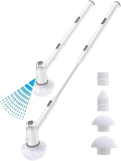 Electric Spin Scrubber with Auto Sprayer, Cordless Electric Cleaning Brush for Bathroom, Electric Floor Scrubber for Cleaning with 4 Brush Heads, Adjustable Long Handle for Bath Tub Tile Floor Glass