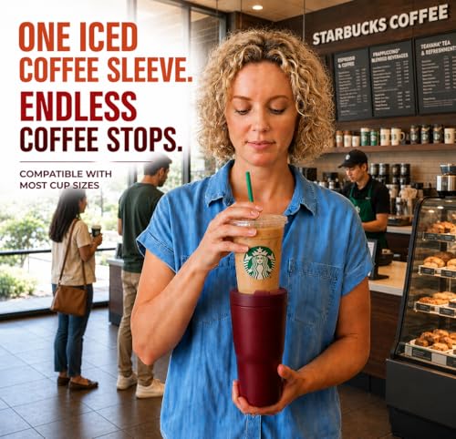 Universal Iced Coffee Sleeve, 30oz Stainless Steel Insulated Tumbler, Reusable Ice Coffee Cup Holder To Go Fits Small Medium Large Starbucks/Dunkin/McDonalds Cups,Use for Hot&Cold Drinks(Black) by YRSENG - Used condition - Image 4