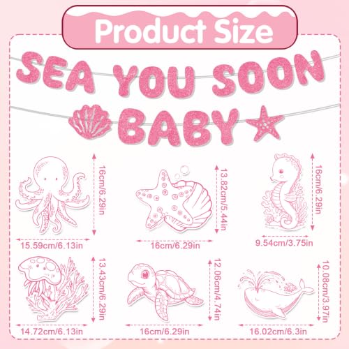 Image of Under The Sea Party Decorations - 8 Pcs Sea You Soon Baby Shower Banner Hanging Swirls Decorations, Pink Summer Ocean Seashell Theme Decor Supplies for Boys Girls