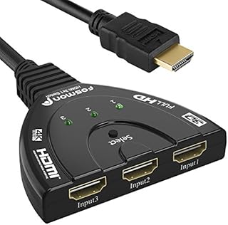 Fosmon 3-Port HDMI Switch 4K, 3x1 Switcher (Automatic Switching) Support Ultra HD 3D HDR Full HD 1080P HDCP, HDMI Splitter Hub Compatible with Apple TV Roku Fire TV Stick HDTV PS4 Xbox One Chromecast