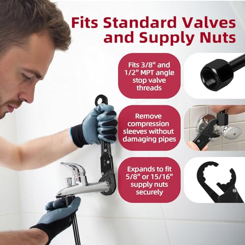 Oriflame Angle Stop Wrench Kit: Adjustable Plumbing Tool Set for 15/16″, 5/8″, 3/8″, and 1/2″ Compression Fittings, Ideal for Faucet, Sink, Toilet, Pipe, Shower Valve Installation and Removal (Black) - Image 4