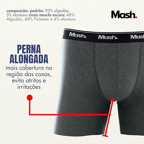 MASH Kit 6 Cuecas Plus Size Boxer Alongado Longa Alongada Box Algodão Cotton Masculino, 2 Azul - 2 C