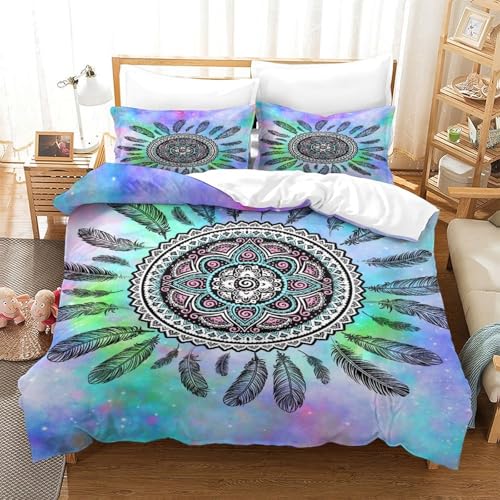 Housse de couette 3D effet mandala microfibre résistante fermeture éclair