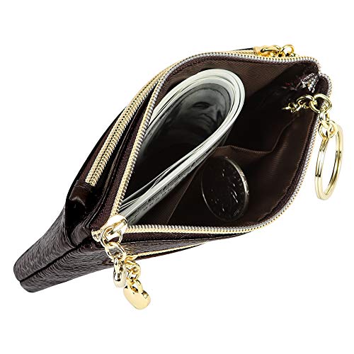 Image of Women's Genuine Leather Coin Purse Zipper Pocket Size Pouch Change Wallet, Coffee
