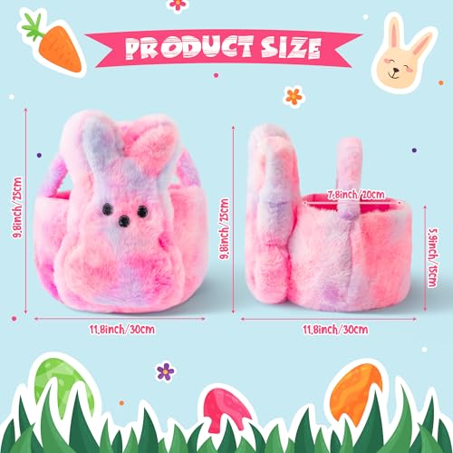 Image of Easter Fluffy Bunny Basket - Soft Plush Basket Hunting Egg Candy Reusable Tote Bags for Easter Spring Party Decorations Supplies Baby Shower - 11.8 x 9.8 inch (Pink Blue)