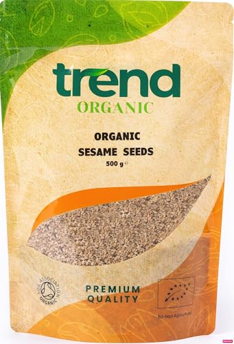 Trend Organic Whole Sesame Seeds Fibre 500g Good Source of Protein Dietary Fiber Healthy Fats and Essential Minerals Certified Organic Vegan GMO-Free No Additives No Preservatives Raw