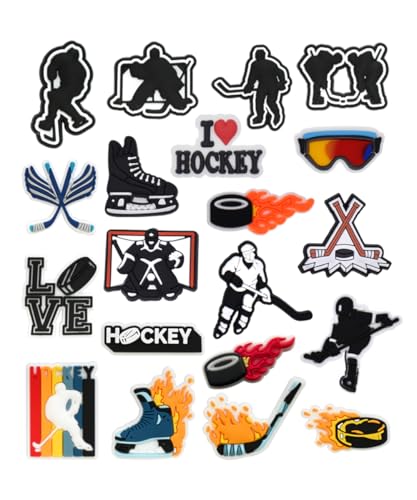 HCTGATH Sports Shoe Charms, Baseball Soccer Football Basketball Volleyball Softball Hockey Shoe Decoration Charms, Cute Clog Accessories Charms for Sports Fans (Ice Hockey 20 pcs)