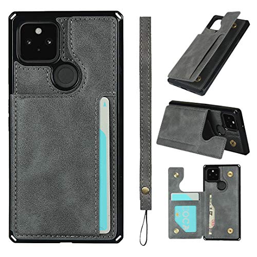 Sailortech Google Pixel 5 背面ケース手帳型 pixel5 ケースpixel5カバー 財布case 縄掛け 高級PUレザー 多機能携帯電話カード 手帳ケース ボタン磁気 多機能 スマホケース 収納付き 磁石吸着 ICカード収納 軽量 スタンド機能 耐衝撃 防水 防塵 落下防止 Google Pixel 5 5G ケース 背面収納 携帯カバー [5色選択] 6.0in-グレー