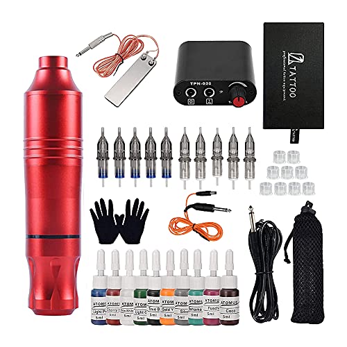 Cartridge Tattoo Machine Kit Zinc Alloy Rotary Tattoo Machine Pen Tattoo Kit Tattoo Needles Tattoo Ink & Cups Power Supply Tattoo Foot Pedal for Tattoo Practice