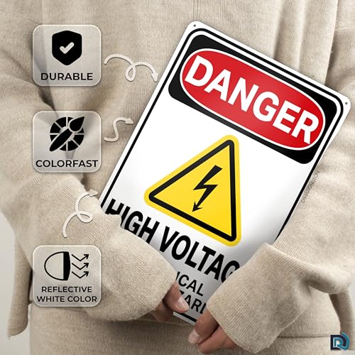 2 PC Reflective Danger High Voltage Sign, 7x10 Aluminum Warning Signs for Property, Electrical Shock Hazard - Thumbnail 5
