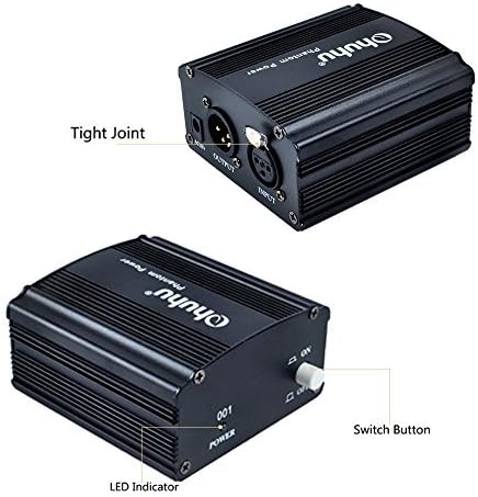 Ohuhu 1-Channel 48V Phantom Power Supply with Adapter and XLR Extension Cable