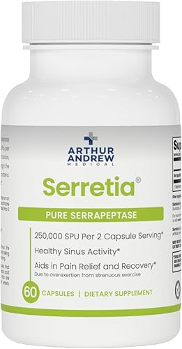 Arthur Andrew Medical, Serretia, fórmula de serrapeptasa para apoyo muscular y sinusal, 60 cápsulas