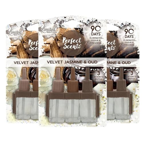 Perfect Scents 3Volution Velvet Jasmine & Oud Air Freshener Plug In Refills Bathroom Freshener 3 Alternating Scents To Clean Away Odours Fighter Freshens Long Lasting Fragrance - Pack of 3