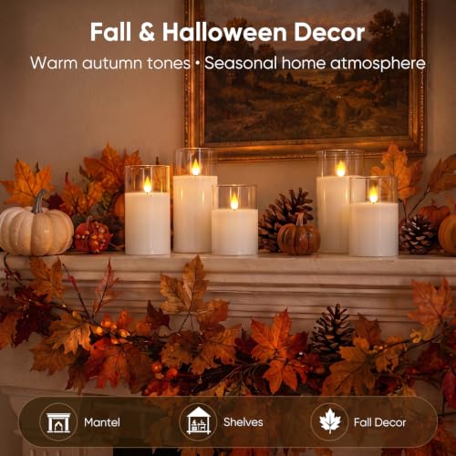 Image of Homemory Pure White Flameless Candles, Battery Operated Acrylic LED Pillar Candles with Remote Timer, Realistic Flickering Fake Candles for Home Decor, Christmas, Wedding, Church, Set of 3