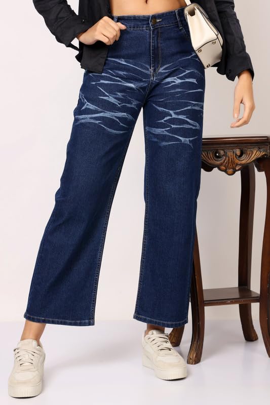 Image of London Hills Women's High Rise Wide Leg Jeans | Relaxed Fit Baggy Denim Pants | Stylish Straight Fit Comfortable Casual Wear Jeans for Women (Black)