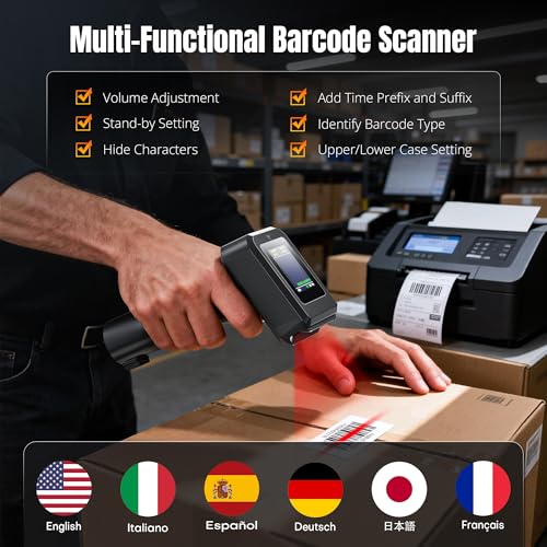 Tera 2D HW006 Barcode-Scanner, kabellos, QR-Code-Scanner mit Bluetooth, Zeitanzeige, Bildschirm, Batteriestandsanzeige Ladestation, Patentnummer 90078251950003
