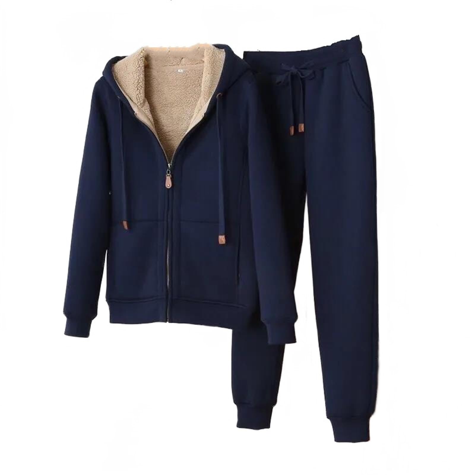 Women's Winter Tracksuit Set 2 Pcs Zipper Hooded Jacket and Jogging Pants Sweatsuits SD5A0822 Navy Blue S