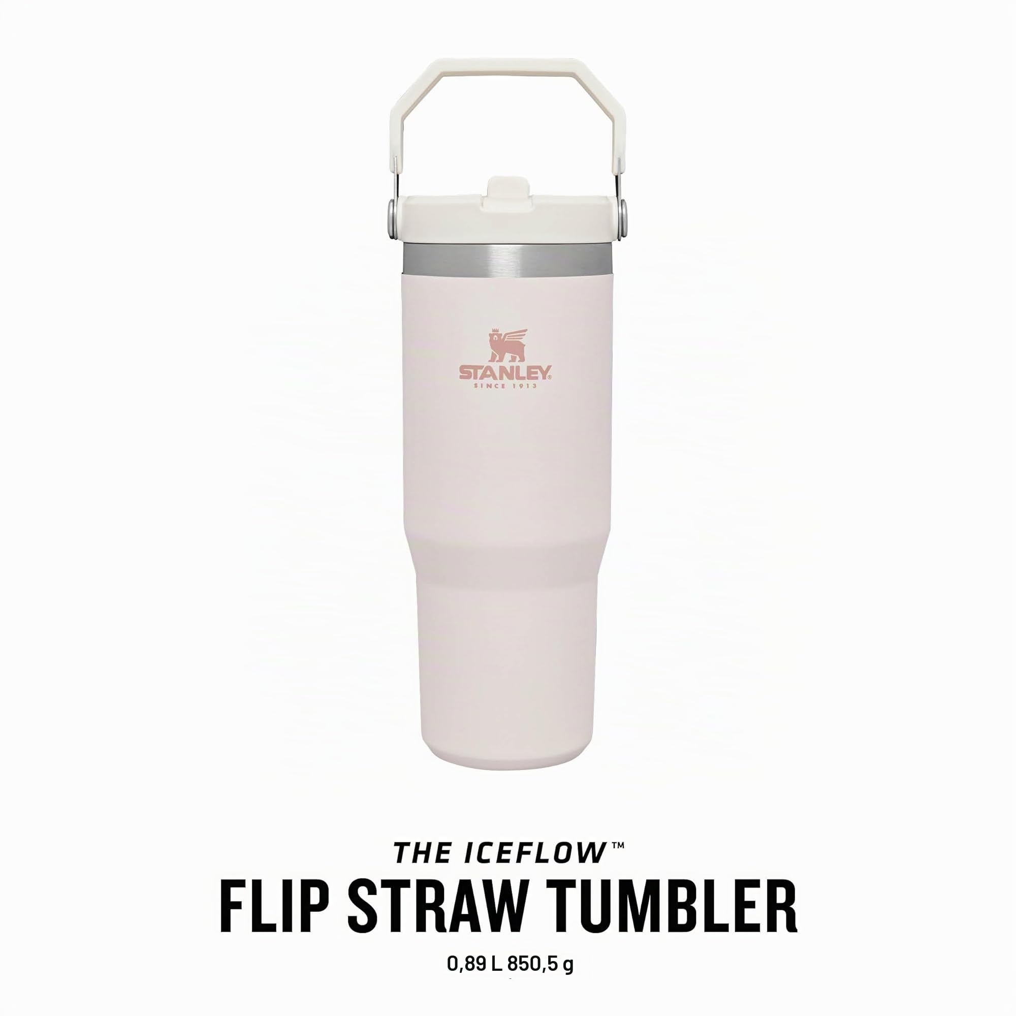 Stanley 1913 Flip Straw Tumbler 1.0 Gourde Avec Paille 0.89L - Froid Pendant 12 Heures - Gourde Isotherme - Sans BPA - Facile à Transporter - Va au Lave-Vaisselle - Rose Quartz