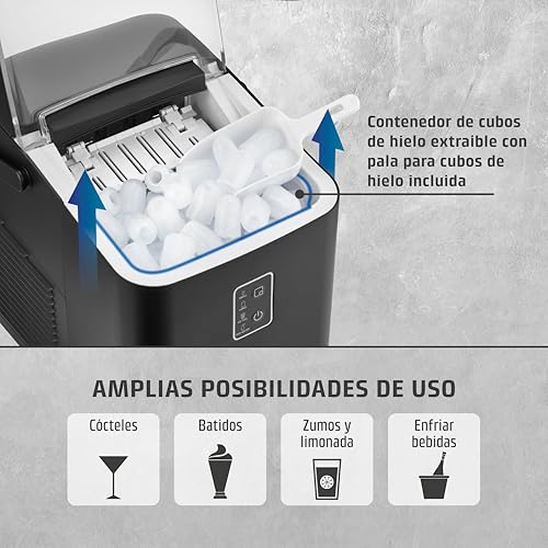 Miniatura 6 de Caso Icechef Compacta, Máquina De Cubitos De Hielo, Máquina De Hielo Para Encimera Para El Hogar Y La Cocina, Tanque De Agua De 1 Litro, Hielo En Solo 6 Minutos, 12 Kg De Hielo En 24 Horas