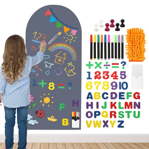 RdjEokf Magnetic Chalkboard, 39.3x17.5 inch Arch Magnetic Wall Decal with Pens Multiple Accessories, Self Adhesive Blackboard Wallpaper Peel and Stick for Classroom Playroom School Nursery