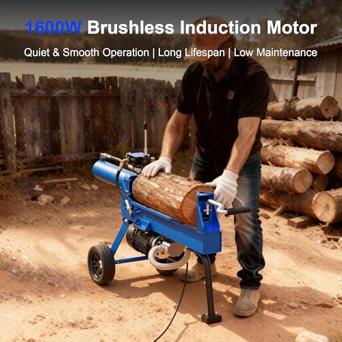 16-Ton Electric Log Splitter, 1600W 17.5A Hydraulic Horizontal Wood Splitter for Firewood, 18s Cycle & 2-Stage Gear Pump, 20" Max Log Long & 16" Diameter, Low-Noise Motor, Easy to Operate & Transport