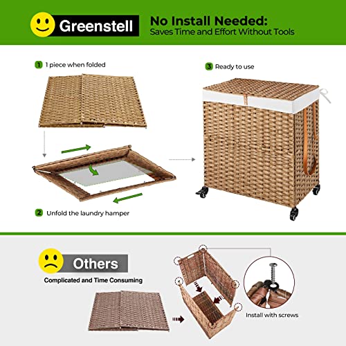 Greenstell Handwoven Divided Laundry Hamper with Wheels #TOP15