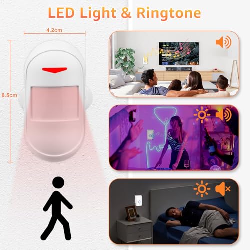 Cruxer Motion Sensor Door Chime, Indoor Motion Detector Alarm, 600 FT Wireless Range, 48 Chimes, 5 Volume Levels, LED Indicators Doorbell for Business, Home, Store, Office - image 4