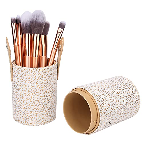 ANGGREK Porte-pinceau de maquillage en cuir PU Portable brosse de maquillage porte-gobelet voyage cosmétique ContainerTool pour bureau ou coiffeuse(Abricot)
