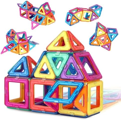 Flouco Magnetische Bausteine 40 Teile Magnetbausteine Magnete Kinder Magnetspiel STEM Magnetspielzeug Montessori Spielzeug ab 3 4 5 6 7 8 Jahre Junge Mädchen Bauklötze Kinderspielz
