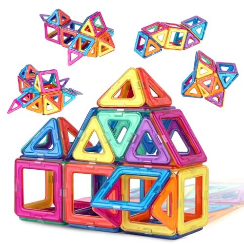 Flouco Magnetische Bausteine 40 Teile Magnetbausteine Magnete Kinder Magnetspiel STEM Magnetspielzeug Montessori Spielzeug ab 3 4 5 6 7 8 Jahre Junge Mädchen Bauklötze Kinderspielzeug