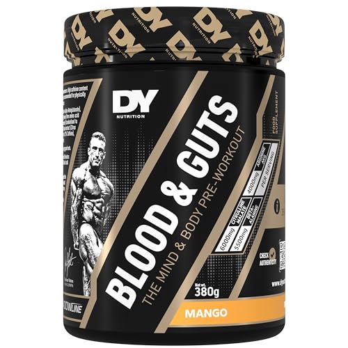 DY Nutrition – Blood & Guts Pre Workout Powder, 380g (Mango) – High Strength Preworkout with 350mg Caffeine, Citrulline Malate, Beta Alanine, Arginine AKG, L-Tyrosine, Vitamin B3 for Men & Women