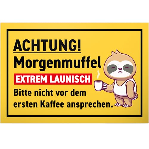 DankeDir! Achtung Morgenmuffel - 30 x 20 cm Schild lustiger Spruch - Wanddeko Türschild Karte Spruchschild Geburtstagsgeschenk - Geschenk Geschenkidee Kollegen Freunde Langschläfer