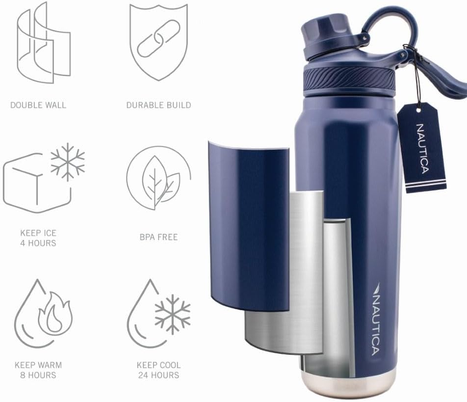 Nautica 25 oz hydration flask Double-Wall Vacuum Insulated bottle Leak Proof & BPA Free (NAVY) - Image 2